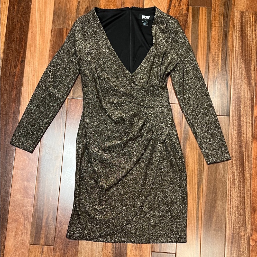 DKNY Metallic Long Sleeve Dress